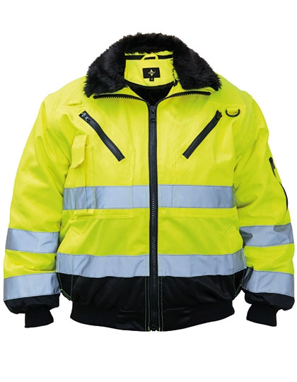 4-in-1 Hi-Vis Pilot Jacket Oslo zum Besticken und Bedrucken in der Farbe Signal Yellow mit Ihren Logo, Schriftzug oder Motiv.