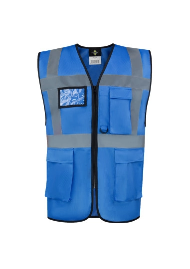Comfort Executive Multifunctional Safety Vest Hamburg zum Besticken und Bedrucken in der Farbe Blue mit Ihren Logo, Schriftzug oder Motiv.