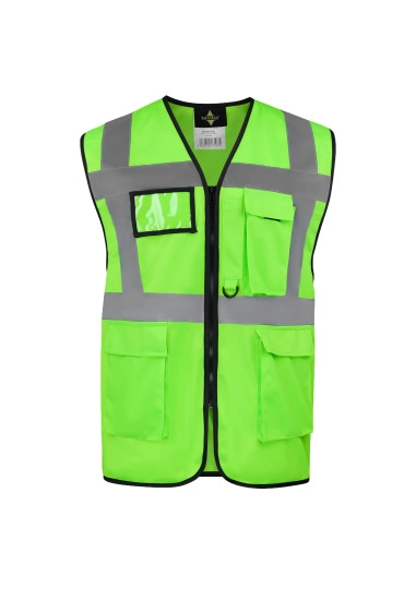Comfort Executive Multifunctional Safety Vest Hamburg zum Besticken und Bedrucken in der Farbe Neon Green mit Ihren Logo, Schriftzug oder Motiv.