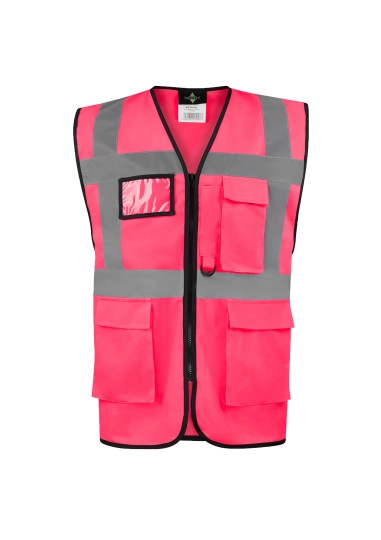 Comfort Executive Multifunctional Safety Vest Hamburg zum Besticken und Bedrucken in der Farbe Neon Pink mit Ihren Logo, Schriftzug oder Motiv.