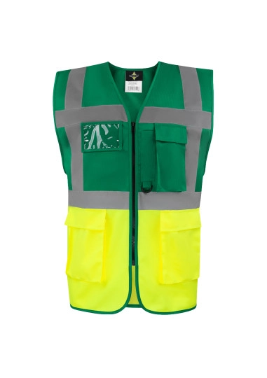 Comfort Executive Multifunctional Safety Vest Hamburg zum Besticken und Bedrucken in der Farbe Paramedic Green-Yellow mit Ihren Logo, Schriftzug oder Motiv.