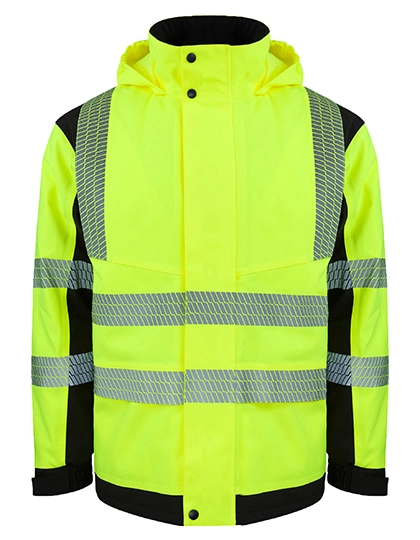 Premium Hi-Vis Broken Reflex Softshell Jacket Copenhagen zum Besticken und Bedrucken in der Farbe Signal Yellow-Black mit Ihren Logo, Schriftzug oder Motiv.