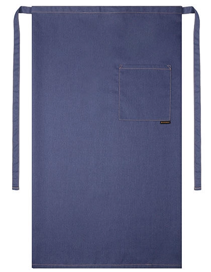 Bistroschürze Jeans-Style mit Tasche zum Besticken und Bedrucken in der Farbe Vintage Blue (ca. Pantone 2108C) mit Ihren Logo, Schriftzug oder Motiv.