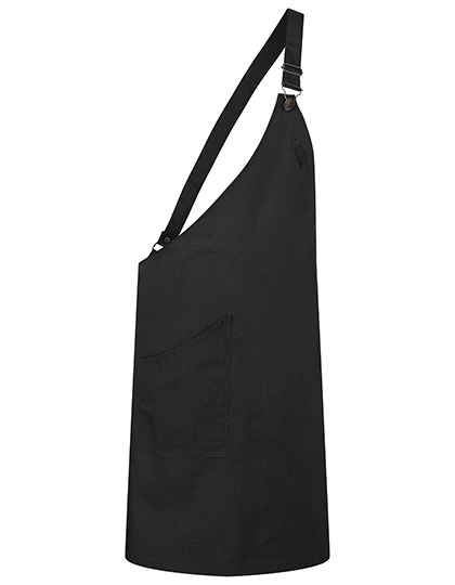 Asymmetrische Latzschürze Classic mit Tasche zum Besticken und Bedrucken in der Farbe Black (ca. Pantone 419C) mit Ihren Logo, Schriftzug oder Motiv.