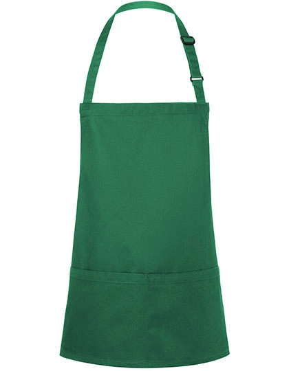 Kurze Latzschürze Basic mit Schnalle und Tasche zum Besticken und Bedrucken in der Farbe Forest Green (ca. Pantone 554C) mit Ihren Logo, Schriftzug oder Motiv.