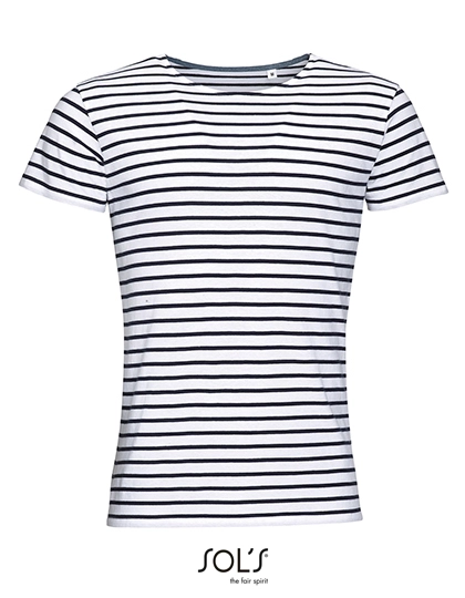 Men´s Round Neck Striped T-Shirt Miles zum Besticken und Bedrucken in der Farbe White-Navy mit Ihren Logo, Schriftzug oder Motiv.