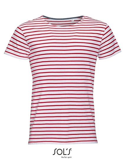 Men´s Round Neck Striped T-Shirt Miles zum Besticken und Bedrucken in der Farbe White-Red mit Ihren Logo, Schriftzug oder Motiv.