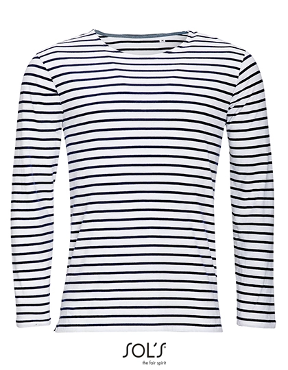 Men´s Long Sleeve Striped T-Shirt Marine zum Besticken und Bedrucken in der Farbe White-Navy mit Ihren Logo, Schriftzug oder Motiv.