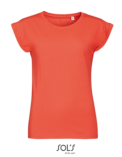 Women´s Round Neck T-Shirt Melba zum Besticken und Bedrucken in der Farbe Coral mit Ihren Logo, Schriftzug oder Motiv.