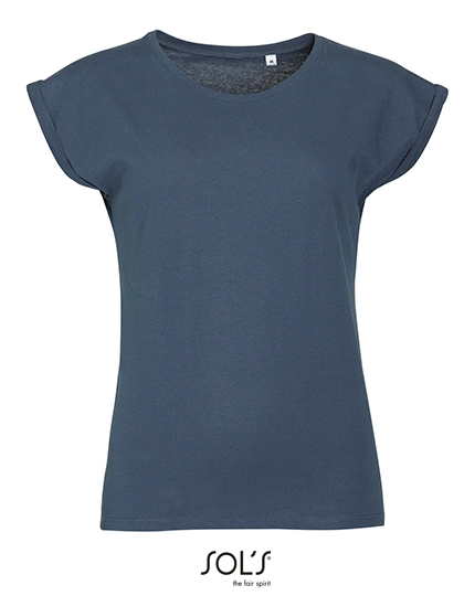Women´s Round Neck T-Shirt Melba zum Besticken und Bedrucken in der Farbe Denim mit Ihren Logo, Schriftzug oder Motiv.