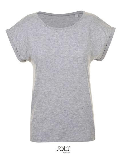 Women´s Round Neck T-Shirt Melba zum Besticken und Bedrucken in der Farbe Grey Melange mit Ihren Logo, Schriftzug oder Motiv.