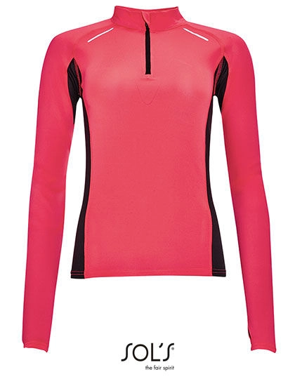 Women´s Long Sleeve Running Shirt Berlin zum Besticken und Bedrucken in der Farbe Neon Coral mit Ihren Logo, Schriftzug oder Motiv.