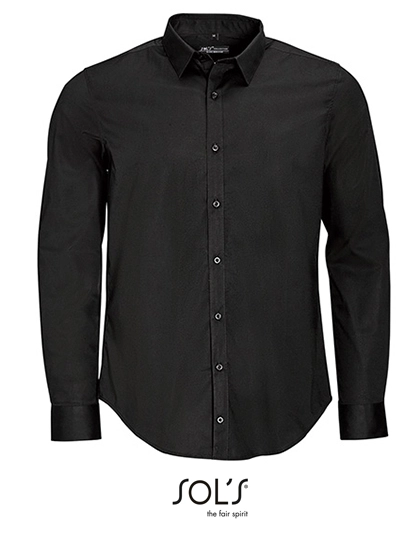 Men´s Long Sleeve Stretch Shirt Blake zum Besticken und Bedrucken in der Farbe Black mit Ihren Logo, Schriftzug oder Motiv.