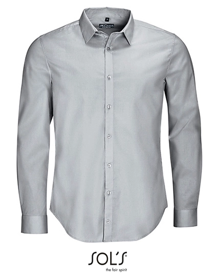 Men´s Long Sleeve Stretch Shirt Blake zum Besticken und Bedrucken in der Farbe Pearl Grey mit Ihren Logo, Schriftzug oder Motiv.