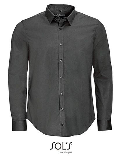 Men´s Long Sleeve Stretch Shirt Blake zum Besticken und Bedrucken in der Farbe Titanium Grey mit Ihren Logo, Schriftzug oder Motiv.