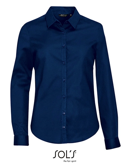 Women´s Long Sleeve Stretch Shirt Blake zum Besticken und Bedrucken in der Farbe Dark Blue mit Ihren Logo, Schriftzug oder Motiv.