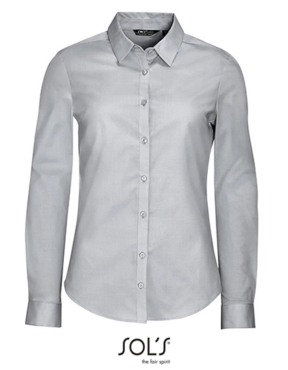 Women´s Long Sleeve Stretch Shirt Blake zum Besticken und Bedrucken in der Farbe Pearl Grey mit Ihren Logo, Schriftzug oder Motiv.