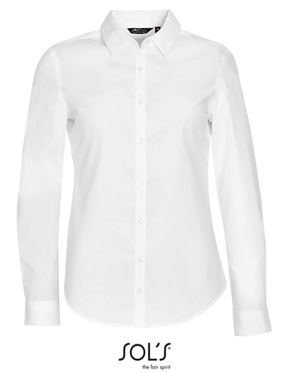 Women´s Long Sleeve Stretch Shirt Blake zum Besticken und Bedrucken in der Farbe White mit Ihren Logo, Schriftzug oder Motiv.