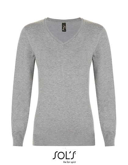 Women´s Glory Sweater zum Besticken und Bedrucken in der Farbe Grey Melange mit Ihren Logo, Schriftzug oder Motiv.