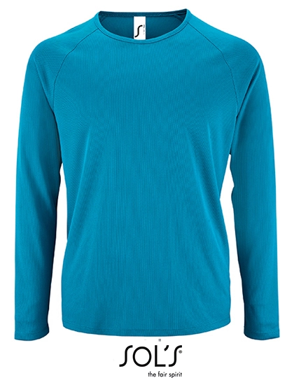 Men´s Long Sleeve Sports T-Shirt Sporty zum Besticken und Bedrucken in der Farbe Aqua mit Ihren Logo, Schriftzug oder Motiv.