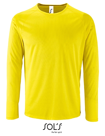 Men´s Long Sleeve Sports T-Shirt Sporty zum Besticken und Bedrucken in der Farbe Neon Yellow mit Ihren Logo, Schriftzug oder Motiv.
