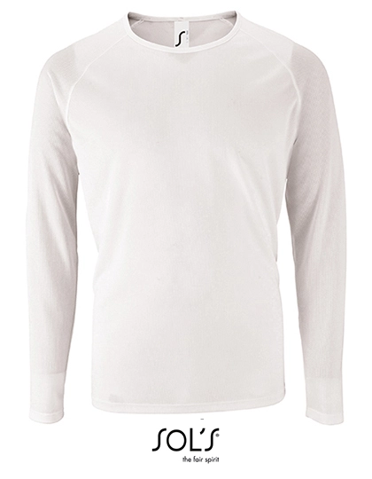 Men´s Long Sleeve Sports T-Shirt Sporty zum Besticken und Bedrucken in der Farbe White mit Ihren Logo, Schriftzug oder Motiv.