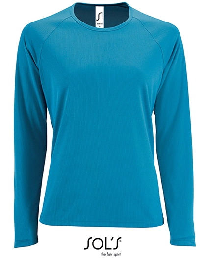 Women´s Long Sleeve Sports T-Shirt Sporty zum Besticken und Bedrucken in der Farbe Aqua mit Ihren Logo, Schriftzug oder Motiv.