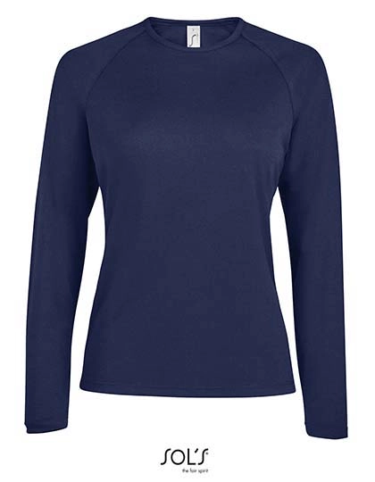 Women´s Long Sleeve Sports T-Shirt Sporty zum Besticken und Bedrucken in der Farbe French Navy mit Ihren Logo, Schriftzug oder Motiv.