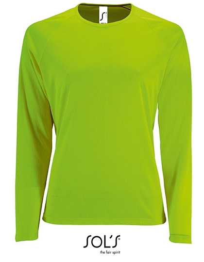 Women´s Long Sleeve Sports T-Shirt Sporty zum Besticken und Bedrucken in der Farbe Neon Green mit Ihren Logo, Schriftzug oder Motiv.