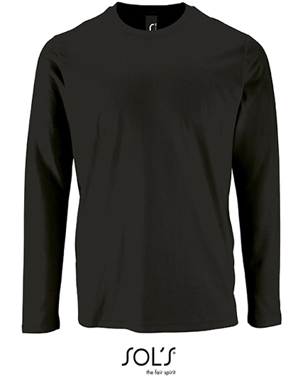 Men´s Long Sleeve T-Shirt Imperial zum Besticken und Bedrucken in der Farbe Deep Black mit Ihren Logo, Schriftzug oder Motiv.