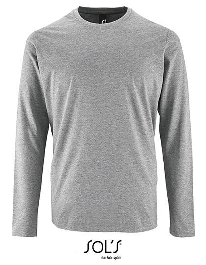 Men´s Long Sleeve T-Shirt Imperial zum Besticken und Bedrucken in der Farbe Grey Melange mit Ihren Logo, Schriftzug oder Motiv.