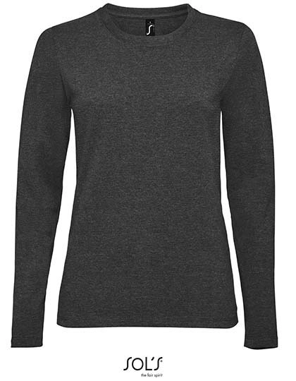 Women´s Long Sleeve T-Shirt Imperial zum Besticken und Bedrucken in der Farbe Charcoal Melange mit Ihren Logo, Schriftzug oder Motiv.