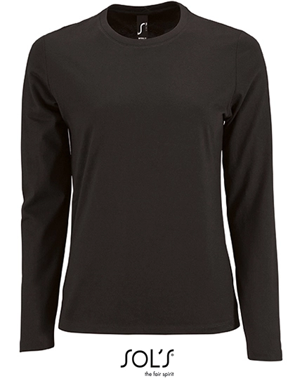 Women´s Long Sleeve T-Shirt Imperial zum Besticken und Bedrucken in der Farbe Deep Black mit Ihren Logo, Schriftzug oder Motiv.