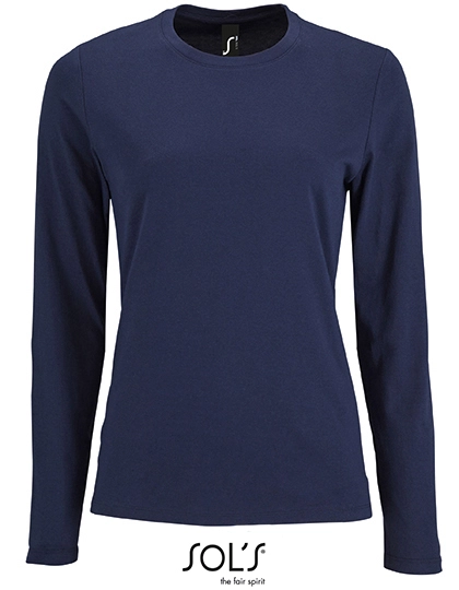 Women´s Long Sleeve T-Shirt Imperial zum Besticken und Bedrucken in der Farbe French Navy mit Ihren Logo, Schriftzug oder Motiv.