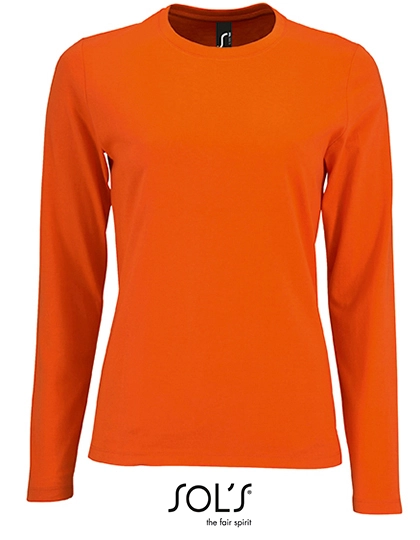 Women´s Long Sleeve T-Shirt Imperial zum Besticken und Bedrucken in der Farbe Orange mit Ihren Logo, Schriftzug oder Motiv.