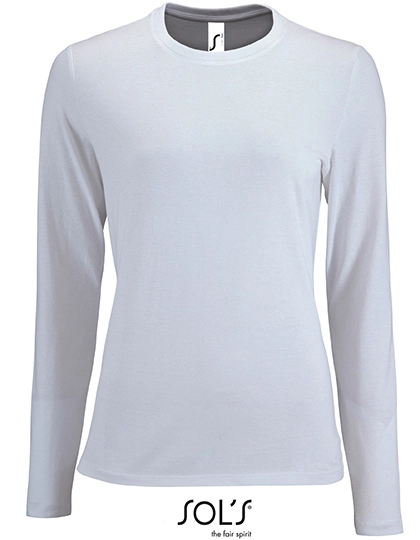 Women´s Long Sleeve T-Shirt Imperial zum Besticken und Bedrucken in der Farbe White mit Ihren Logo, Schriftzug oder Motiv.