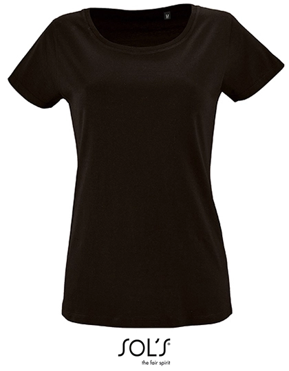 Women´s Short Sleeved T-Shirt Milo zum Besticken und Bedrucken in der Farbe Deep Black mit Ihren Logo, Schriftzug oder Motiv.