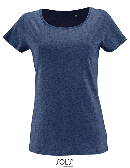 Women´s Short Sleeved T-Shirt Milo zum Besticken und Bedrucken in der Farbe Heather Denim mit Ihren Logo, Schriftzug oder Motiv.