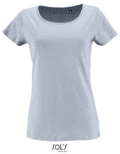 Women´s Short Sleeved T-Shirt Milo zum Besticken und Bedrucken in der Farbe Heather Sky mit Ihren Logo, Schriftzug oder Motiv.