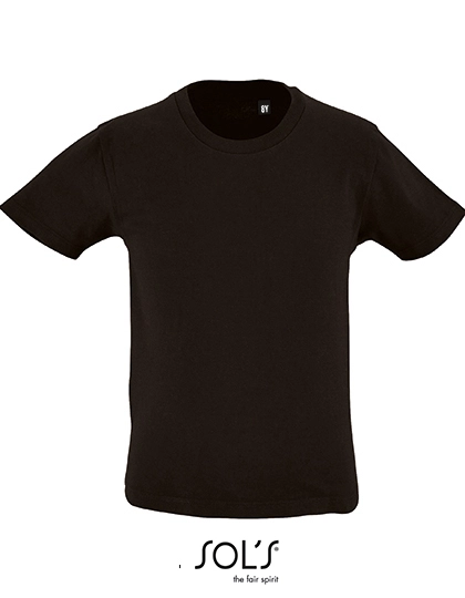Kids´ Round Neck Short-Sleeve T-Shirt Milo zum Besticken und Bedrucken in der Farbe Deep Black mit Ihren Logo, Schriftzug oder Motiv.
