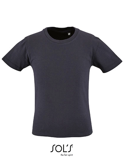Kids´ Round Neck Short-Sleeve T-Shirt Milo zum Besticken und Bedrucken in der Farbe French Navy mit Ihren Logo, Schriftzug oder Motiv.