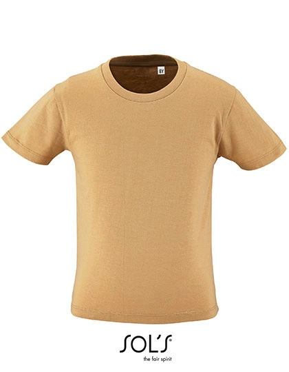 Kids´ Round Neck Short-Sleeve T-Shirt Milo zum Besticken und Bedrucken in der Farbe Sand mit Ihren Logo, Schriftzug oder Motiv.