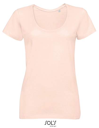 Women´s Low-Cut Round Neck T-Shirt Metropolitan zum Besticken und Bedrucken in der Farbe Creamy Pink mit Ihren Logo, Schriftzug oder Motiv.