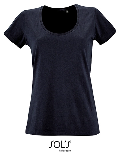 Women´s Low-Cut Round Neck T-Shirt Metropolitan zum Besticken und Bedrucken in der Farbe French Navy mit Ihren Logo, Schriftzug oder Motiv.