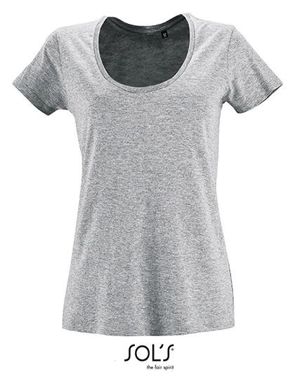 Women´s Low-Cut Round Neck T-Shirt Metropolitan zum Besticken und Bedrucken in der Farbe Grey Melange mit Ihren Logo, Schriftzug oder Motiv.
