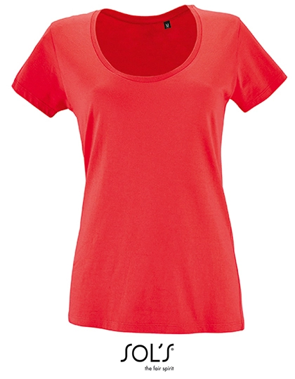 Women´s Low-Cut Round Neck T-Shirt Metropolitan zum Besticken und Bedrucken in der Farbe Hibiscus mit Ihren Logo, Schriftzug oder Motiv.