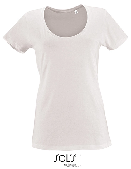 Women´s Low-Cut Round Neck T-Shirt Metropolitan zum Besticken und Bedrucken in der Farbe White mit Ihren Logo, Schriftzug oder Motiv.