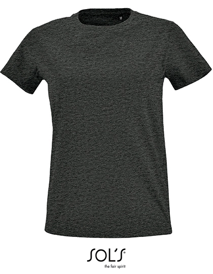 Women´s Round Neck Fitted T-Shirt Imperial zum Besticken und Bedrucken in der Farbe Charcoal Melange mit Ihren Logo, Schriftzug oder Motiv.