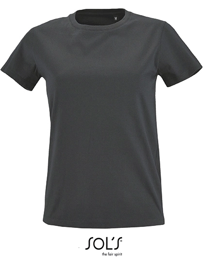 Women´s Round Neck Fitted T-Shirt Imperial zum Besticken und Bedrucken in der Farbe Dark Grey (Solid) mit Ihren Logo, Schriftzug oder Motiv.