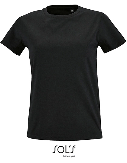 Women´s Round Neck Fitted T-Shirt Imperial zum Besticken und Bedrucken in der Farbe Deep Black mit Ihren Logo, Schriftzug oder Motiv.